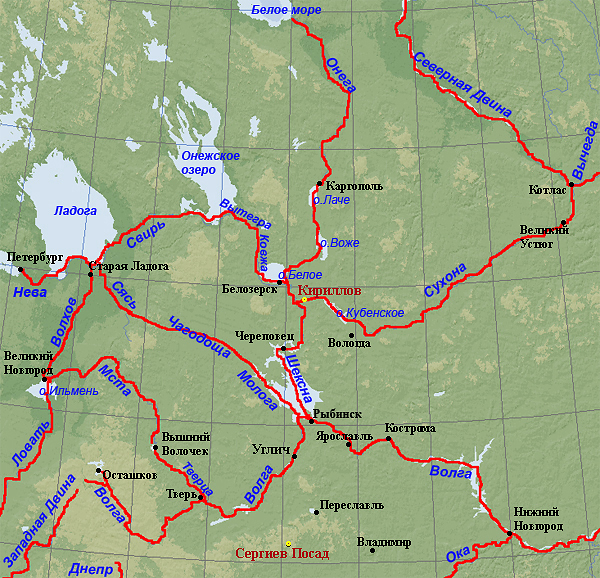 Карта водных путей северной части Европейской России. Рисунок Олега Давыдова