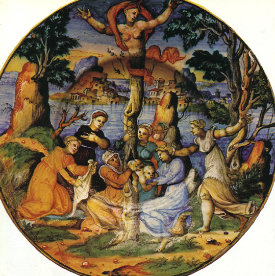 Рождение Адониса из миртового дерева. Итальянская майолика 16-го века
