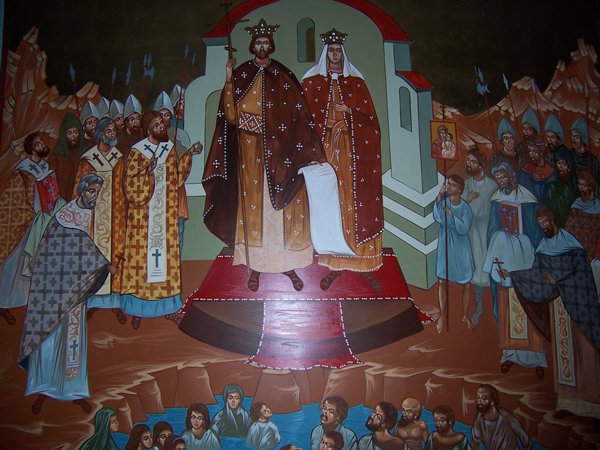 Князь Владимир и княгиня Ольга крестители Руси. Фреска в одной из киевских церквей