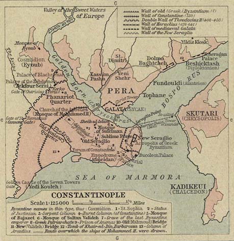 Карта Константинополя. Галата на северном берегу Золотого рога