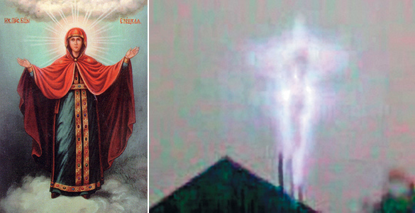 Слева Елецкая Богородица, справа феномен, который наблюдал весь Елец в апреле 2007 года