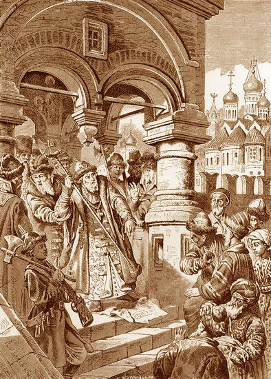 Иван III топчет басму хана Ахмата. Картина Константина Маковского