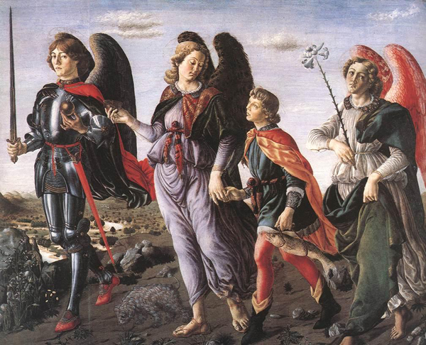 Архангелы Михаил, Рафаил и Гавриил сопровождают Товию. Франческо Боттичини, 1470 год