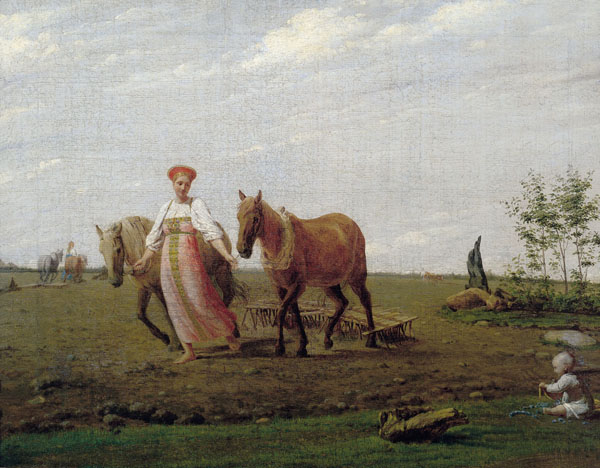 Так Мокошь представлена в живописи 19 века. Картина Венецианова Весна. Сравните этот сюжет с сюжетом вышивка на предыдущей картинке