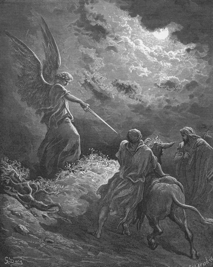 Ангел, Валаам и его ослица. Гравюра Гюстава Доре