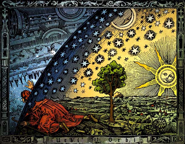 Вселенная. Гравюра на дереве. К. Фламмарион (Париж, 1888). Раскраска Хайкенвальдер Хуго (Вена, 1998)